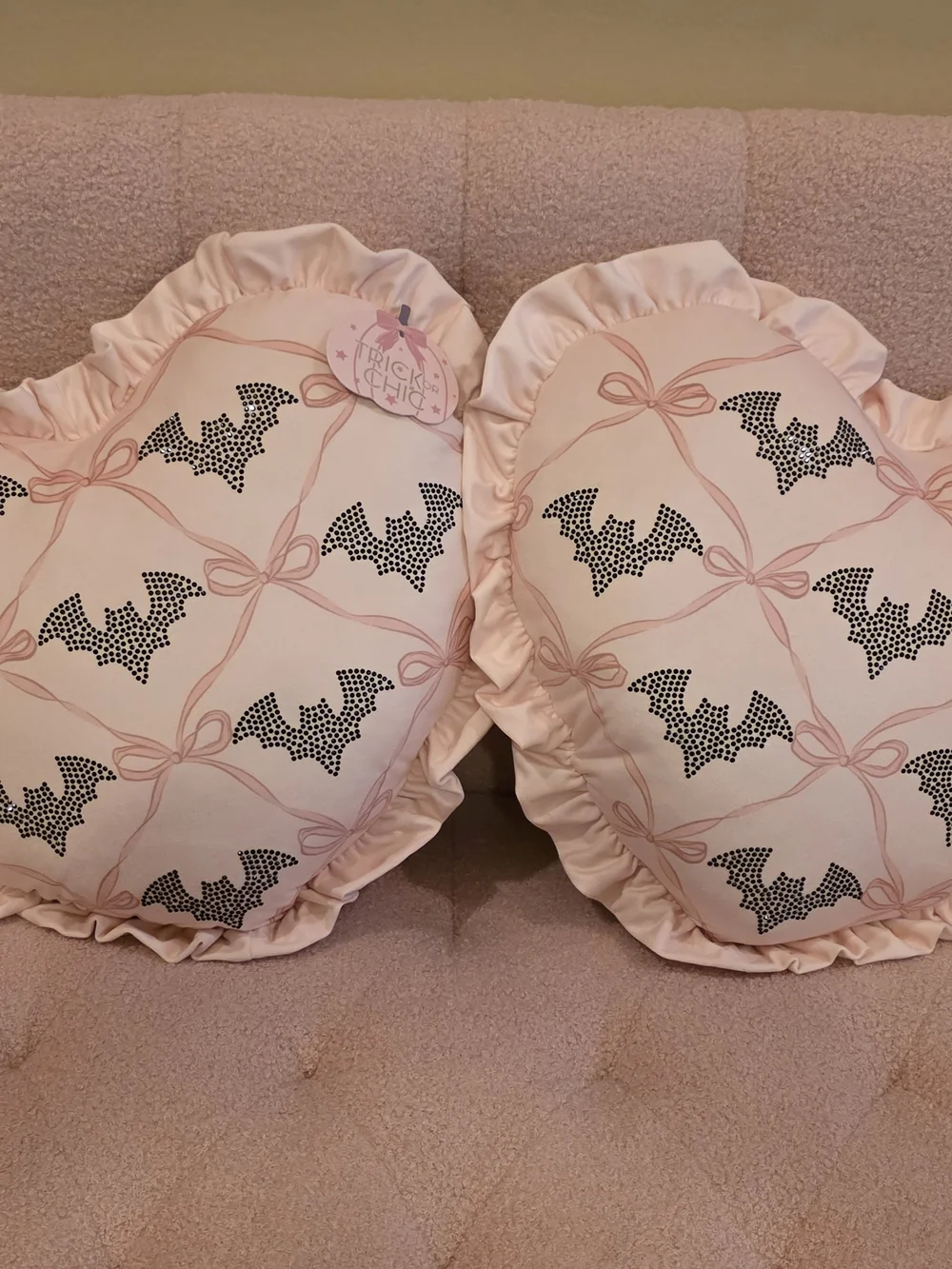 Trick or Chic Pink Bat Print Holiday Pillow